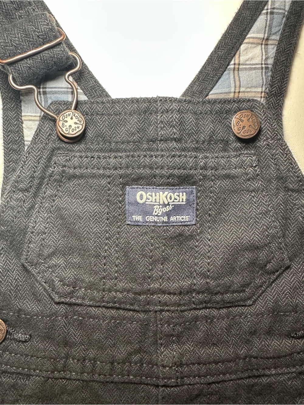 OshKosh B'gosh Baby Boys Black Overalls Blue Plaid Shirt Set 3M - Picture 5 of 6